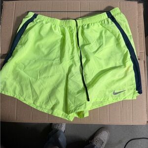 Nike Men's Neon Yellow Athletic Shorts with Dark Contrast Trim